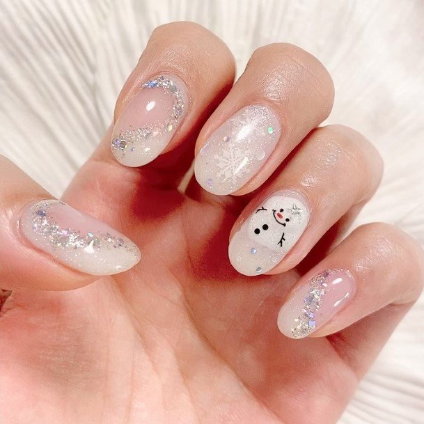 Feminine Girls Snowman Nail Designs