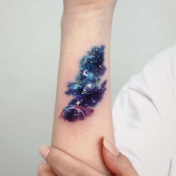 Feminine Girls Space Tattoo Designs