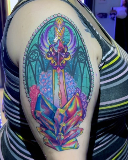 Feminine Girls Stained Glass Tattoo Designs