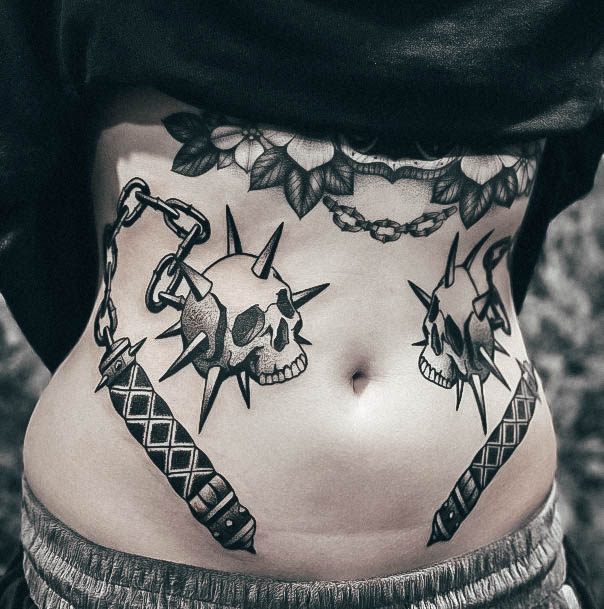 Feminine Girls Stomach Tattoo Designs