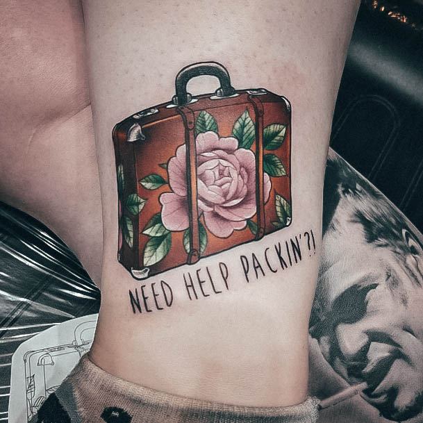 Feminine Girls Suitcase Tattoo Designs