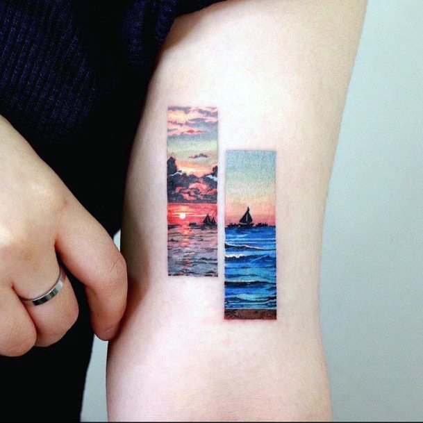 Feminine Girls Sunset Sunrise Tattoo Designs