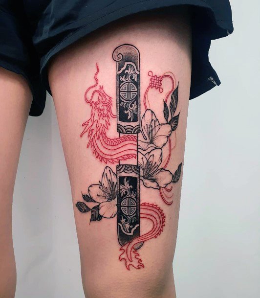 Feminine Girls Sword Tattoo Designs