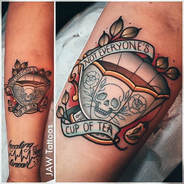 Feminine Girls Tea Cup Tattoo Designs