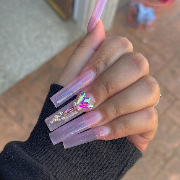 Feminine Girls Translucent Pink Nail Designs