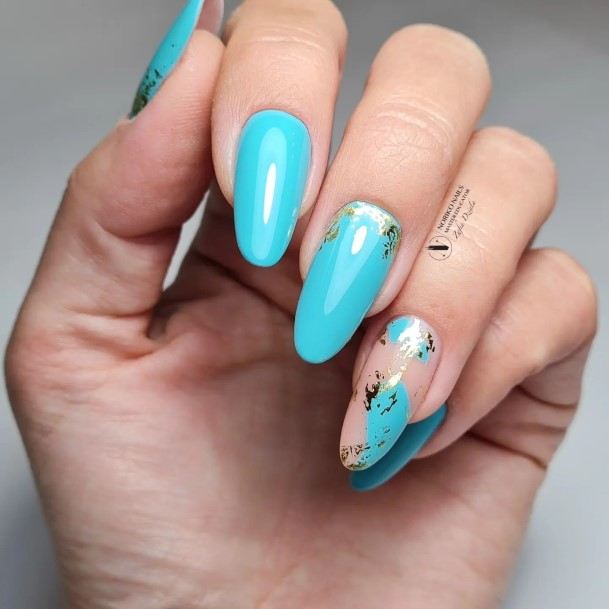 Feminine Girls Turquoise Ombre Nail Designs