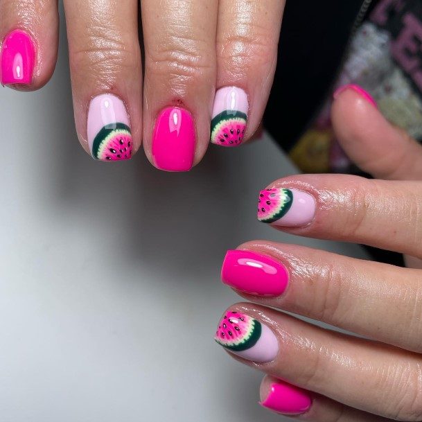 Feminine Girls Watermelon Nail Designs