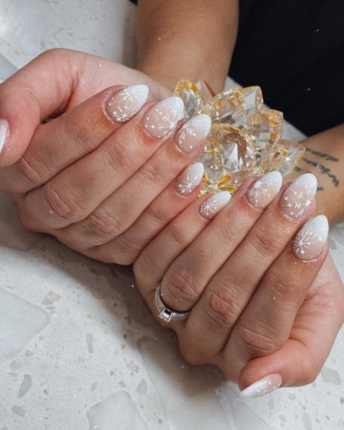 Feminine Girls White And Nude Nail Designs