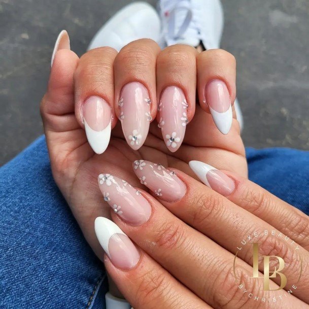 Feminine Girls White French Nail Designs