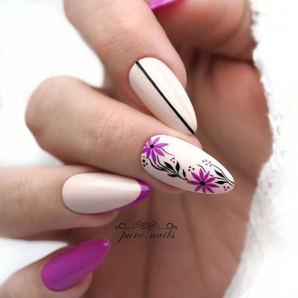 Feminine Girls White With Flowers Nail Designs