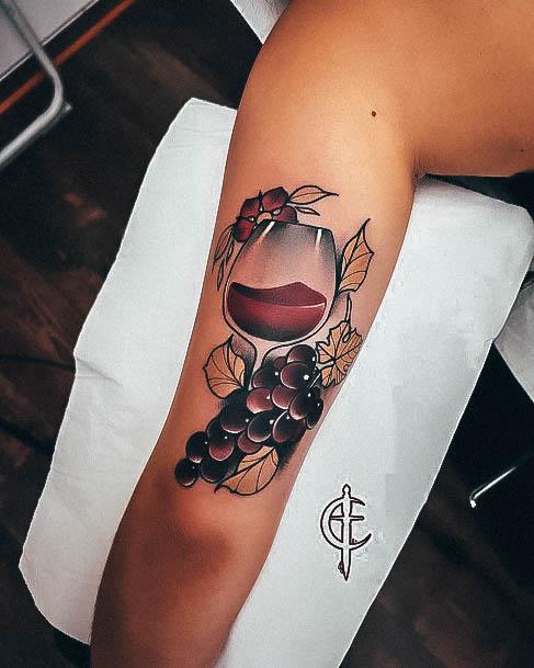 Feminine Girls Wine Glass Tattoo Designs