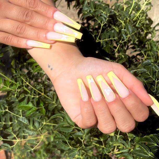 Feminine Girls Yellow French Tip Nail Designs