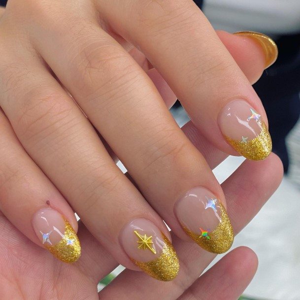 Feminine Gold French Tip Nail Designs For Women