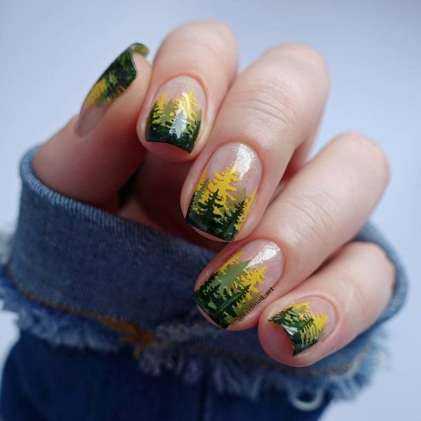 Feminine Green And Yellow Nail Designs For Women