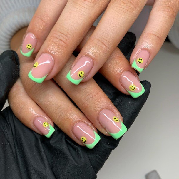 Feminine Green French Tip Nail Designs For Women