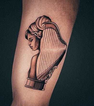 Feminine Harp Tattoo Designs For Women