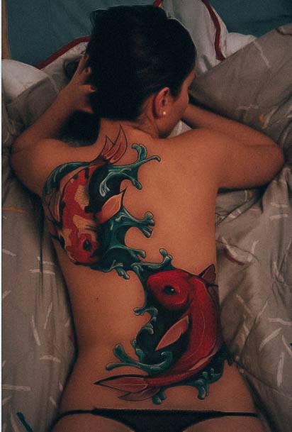 Feminine Koi Fish Tattoo Designs For Women Back