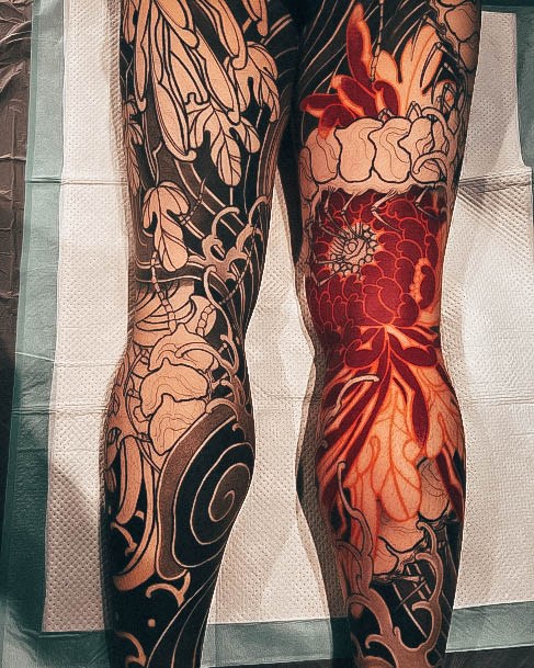 Feminine Leg Sleeve Tattoo Designs For Women