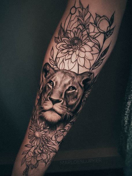 Feminine Lioness Tattoo Designs For Women