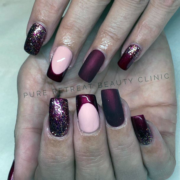 Feminine Maroon And Pink Nail Designs For Women