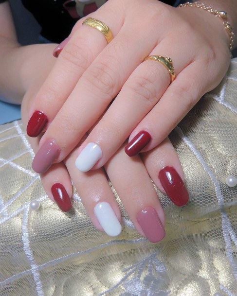 Feminine Maroon White Nail Designs For Women