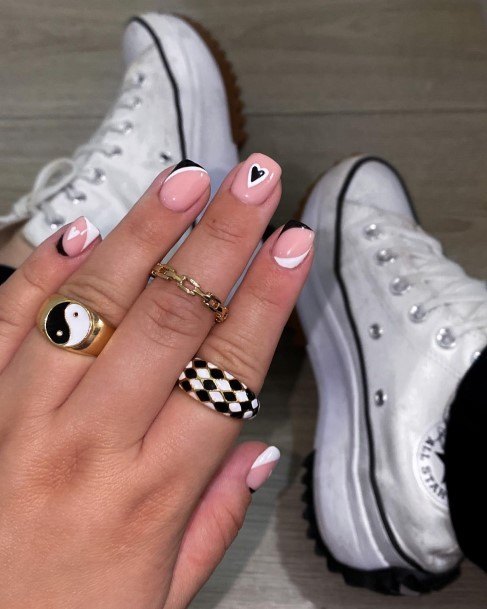 Feminine Monochrome Nail Designs For Women