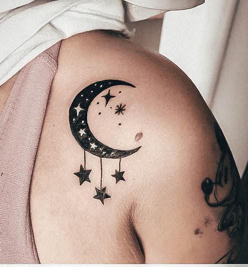 Top 100 Best Moon And Stars Tattoos For Women - Starry Space Design Ideas