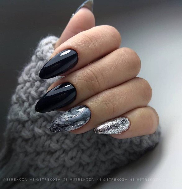 Feminine Nails For Women Black And Grey