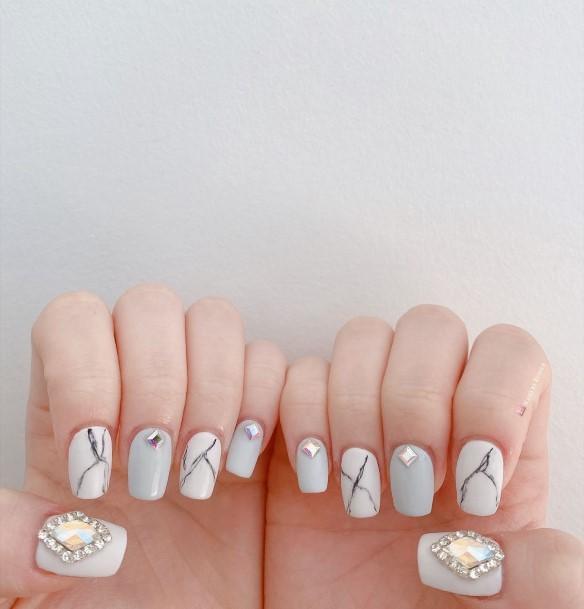 Feminine Nails For Women Black And White Marble