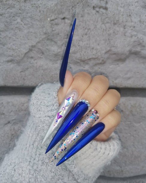 Feminine Nails For Women Blue And Silver