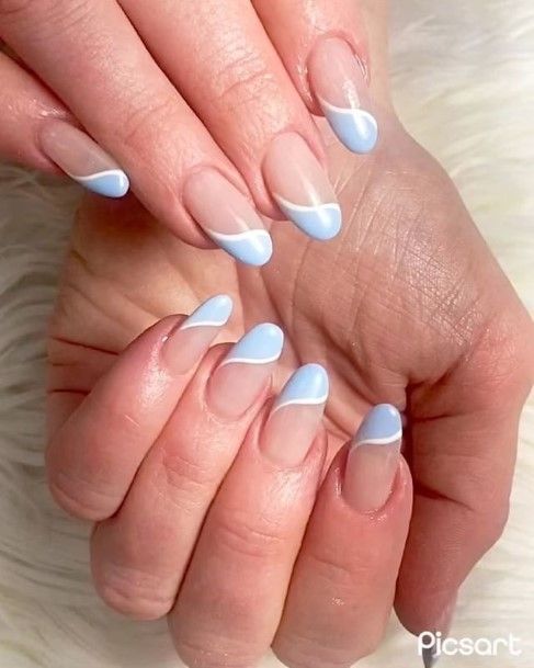 Feminine Nails For Women Blue French Tip