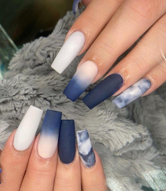 Feminine Nails For Women Dark Blue Matte