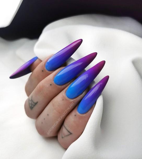 Feminine Nails For Women Dark Blue Ombre