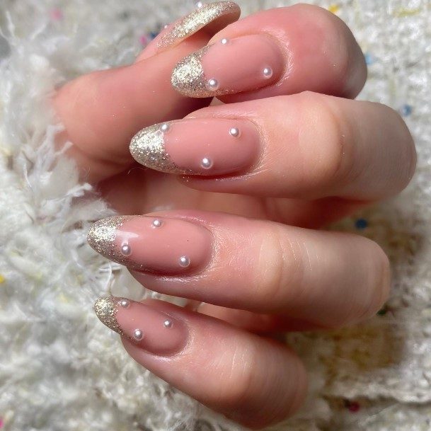 Feminine Nails For Women Glitter French Tip