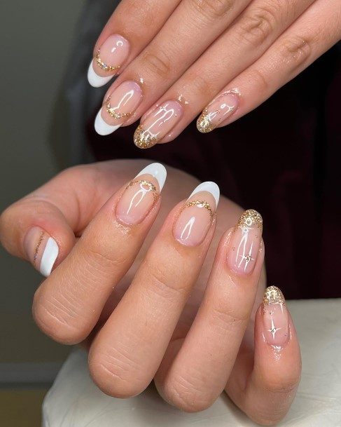 Feminine Nails For Women Gold French Tip