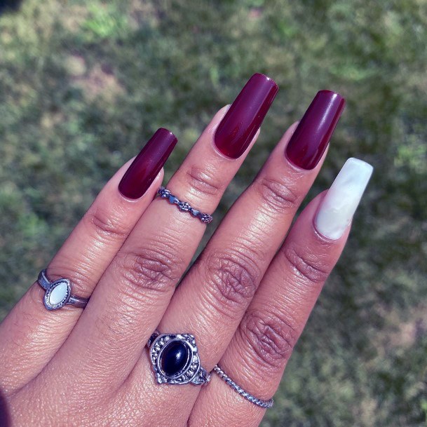 Feminine Nails For Women Maroon White