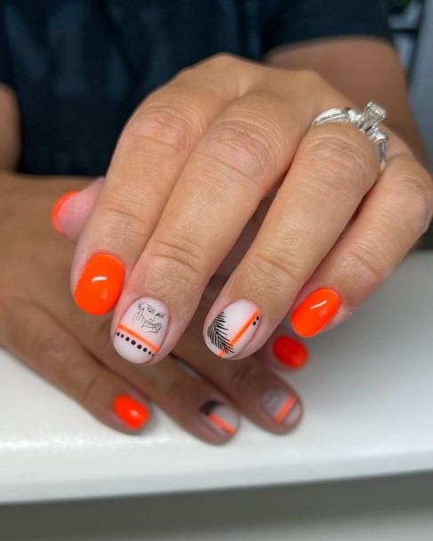 Feminine Nails For Women Orange And White