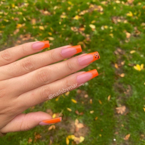 Feminine Nails For Women Orange French Tip