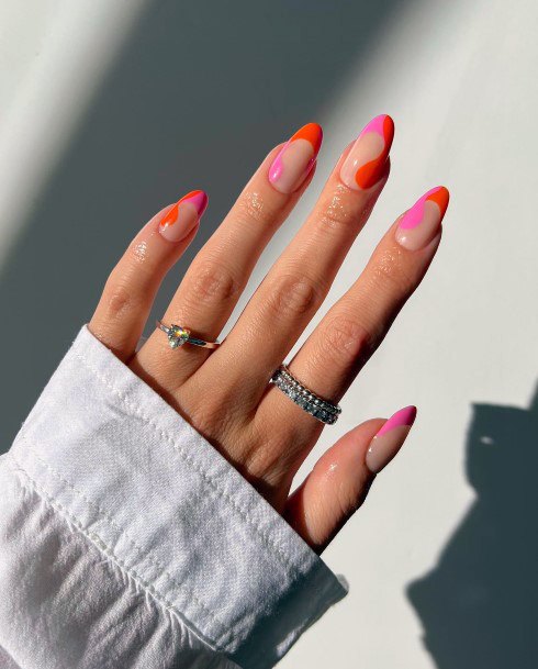 Feminine Nails For Women Pink And Orange