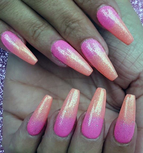 Feminine Nails For Women Pink Ombre With Glitter