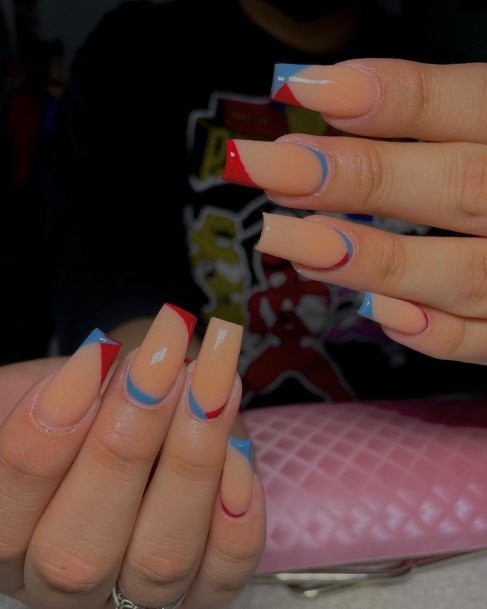 Feminine Nails For Women Red And Blue