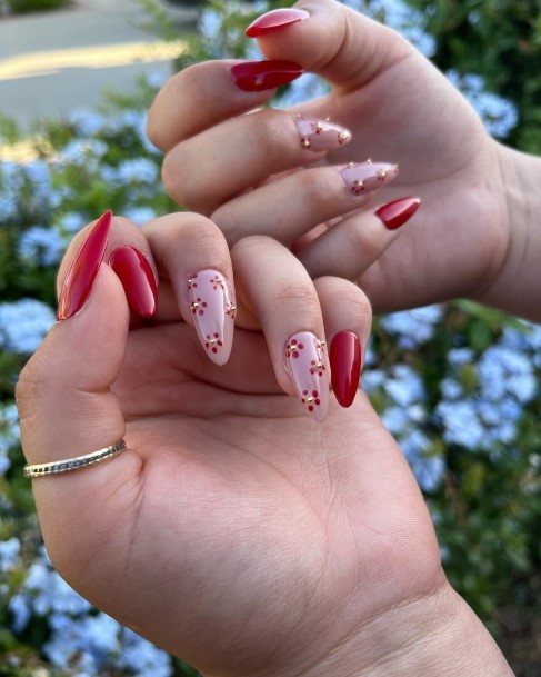 Feminine Nails For Women Red And Nude