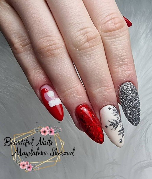 Feminine Nails For Women Red And Silver