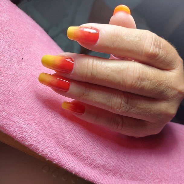 Feminine Nails For Women Red And Yellow