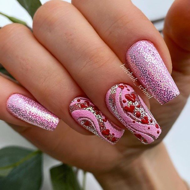 Feminine Nails For Women Red Glitter