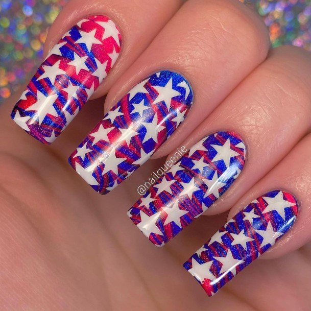 Feminine Nails For Women Red White And Blue