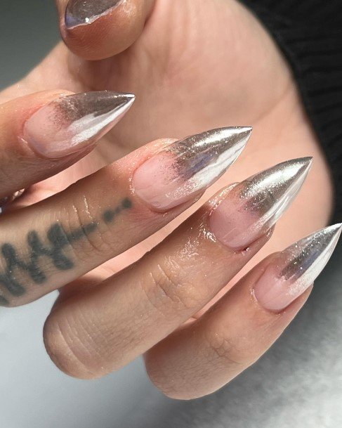 Feminine Nails For Women Silver Ombre