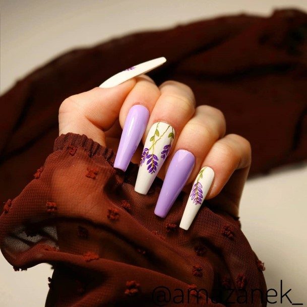 Feminine Nails For Women White And Purple