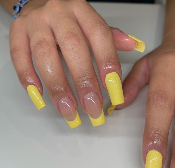 Feminine Nails For Women Yellow French Tip