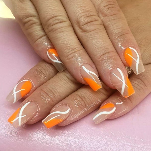Feminine Orange And White Nail Designs For Women
